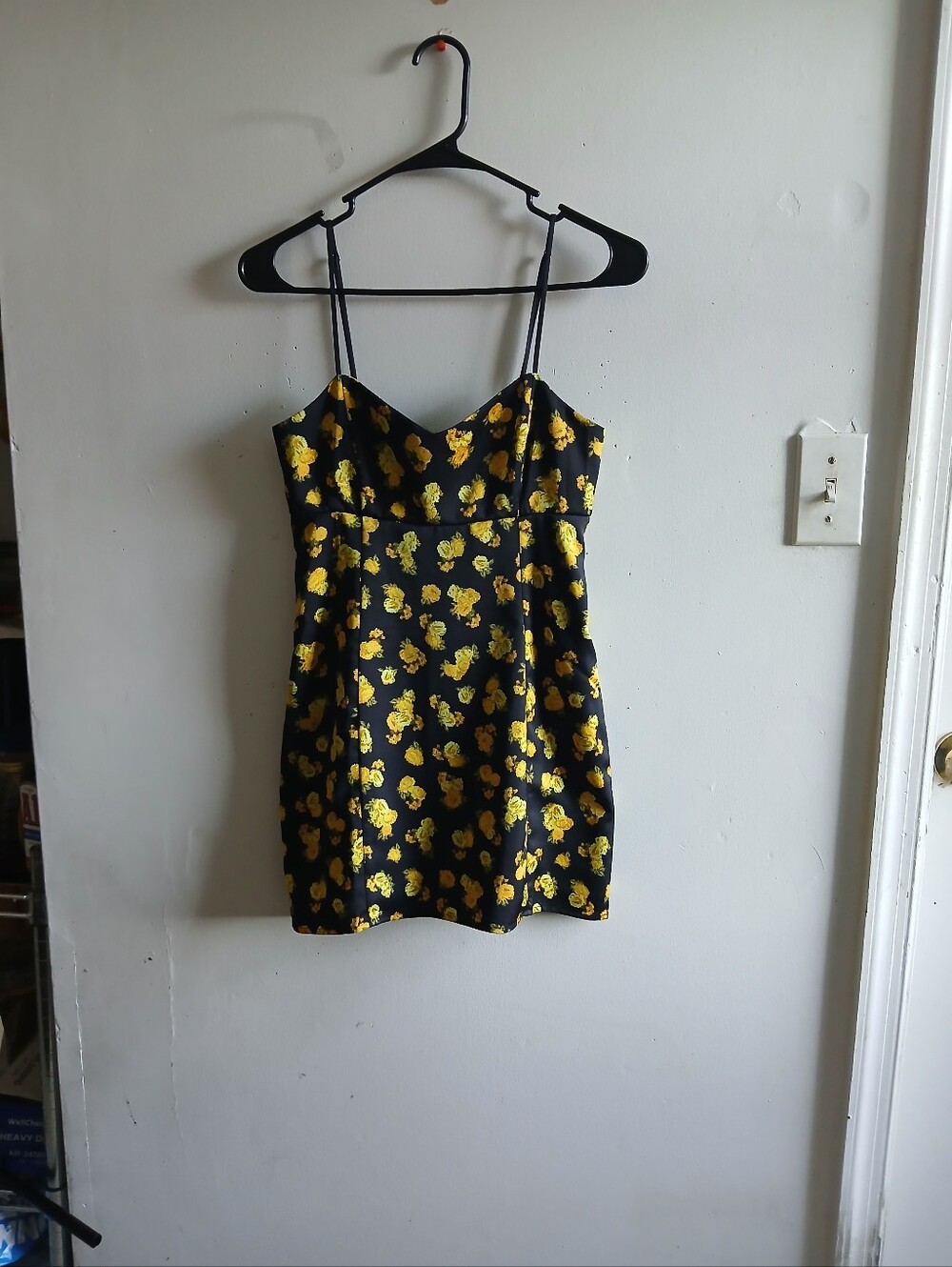 For Love And Lemons Black Mini Dress with Yellow Floral Print